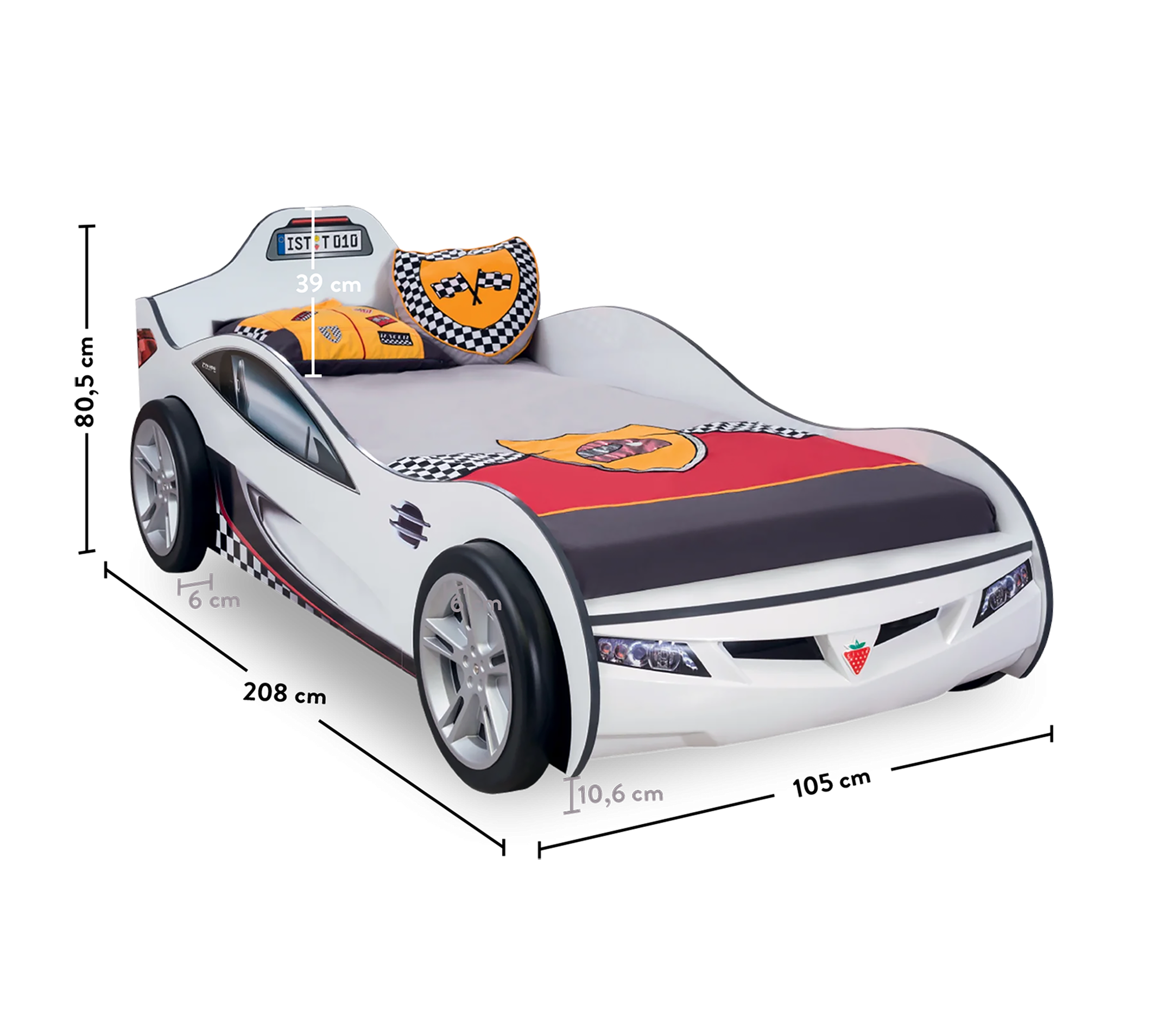 Coupe Car Bed (White) (90x190 cm)