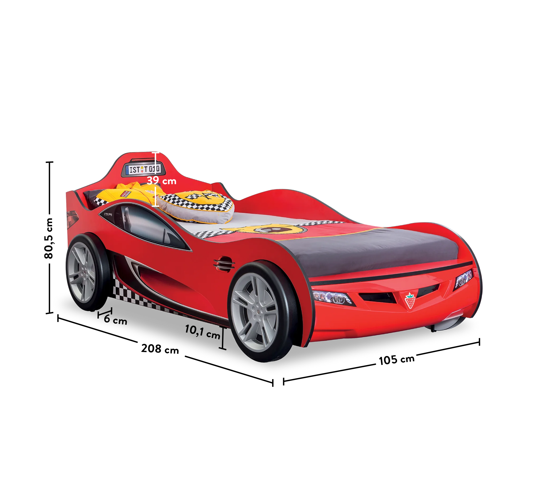 Racecup Shtrat në formë Veture I Kuq  (90x190 cm)
