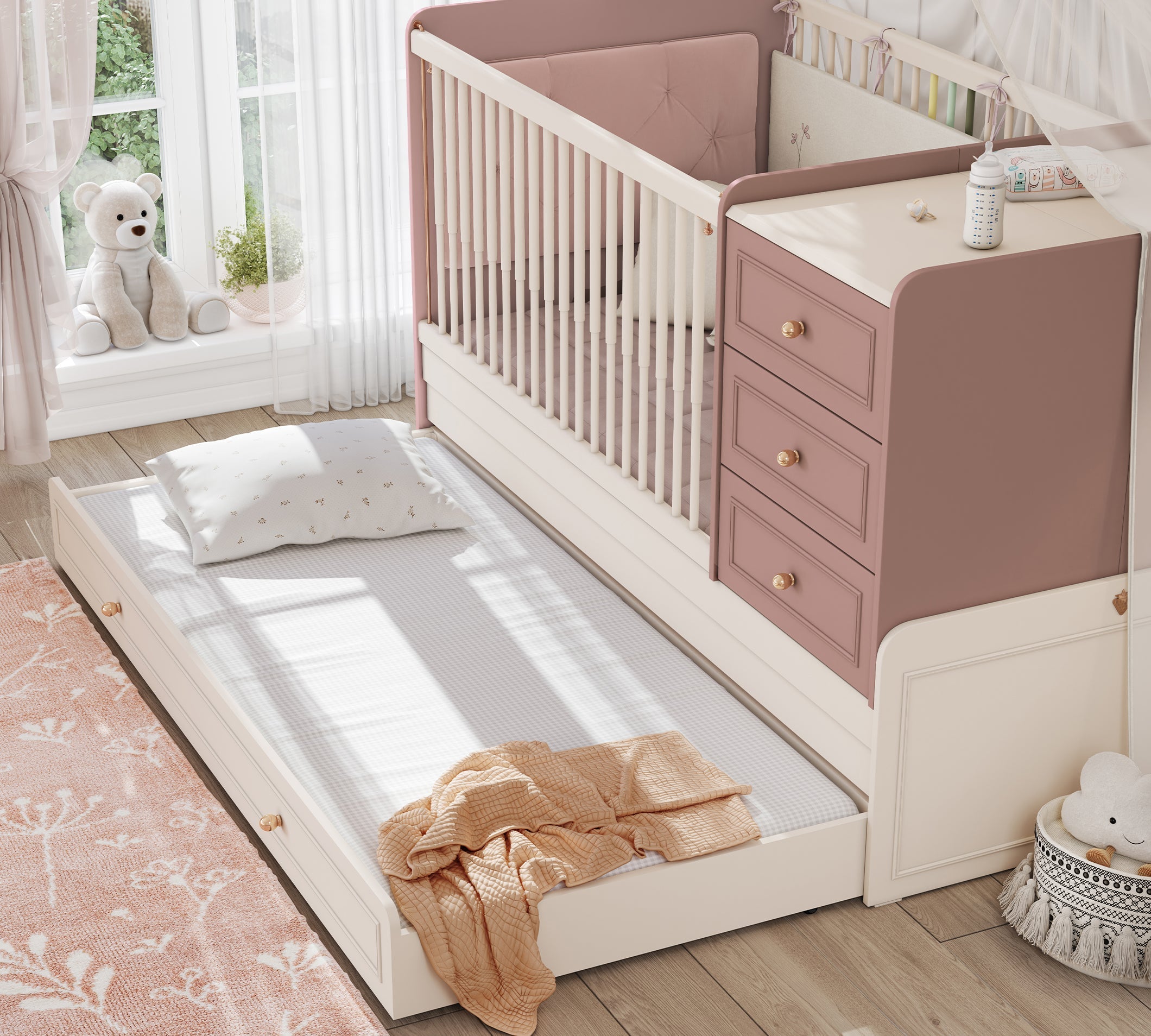 Baby Elegance Shtrat i bebave qe shendrrohet me nenshtrat per prindin (80x180 cm)